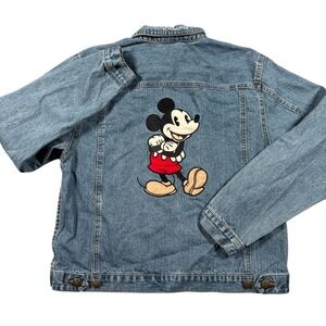 VTG Disney Mickey Mouse Denim Jacket Sz L Embroidered Blue Jean‎ Rare!